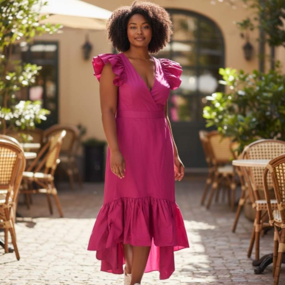 NTW Making The Cut Chic Fuchsia Ruffle High-Low Dress